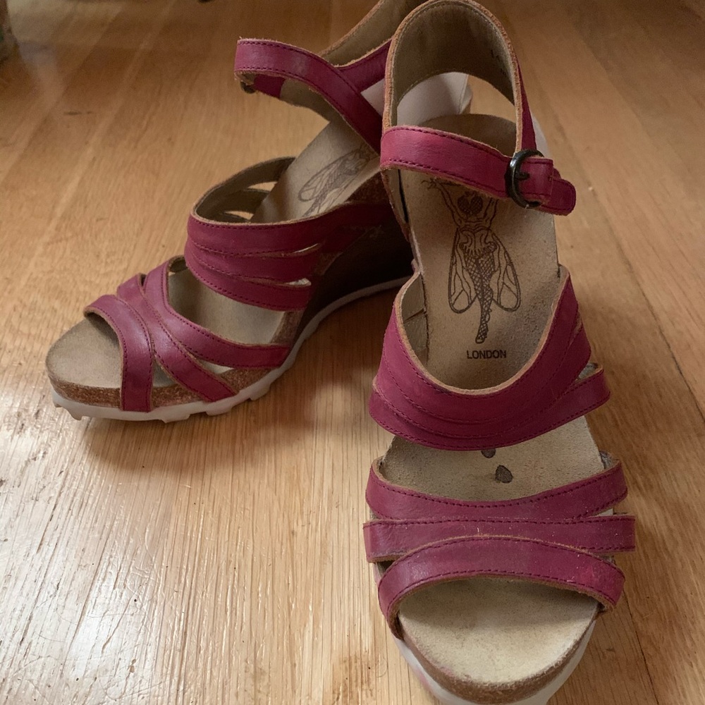FLY LONDON. leather wedge sandal heels